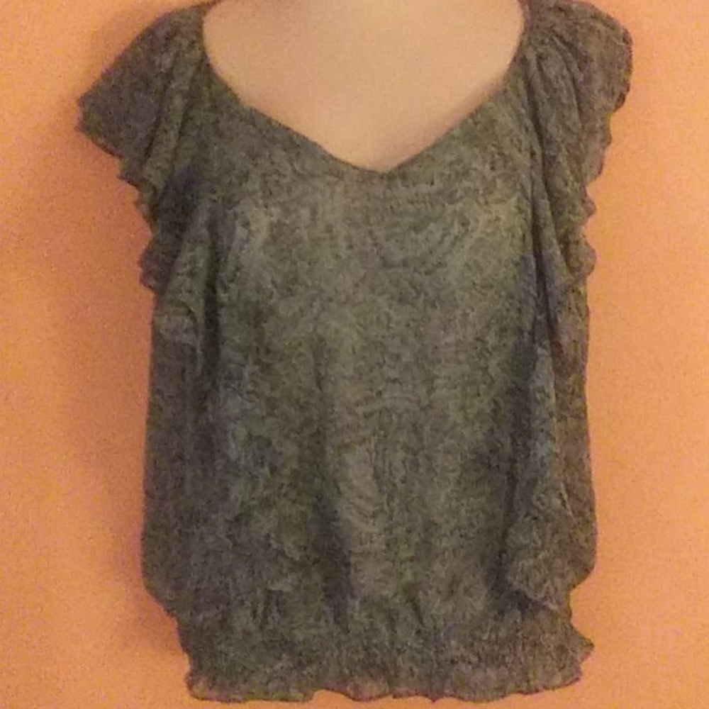 ana Large sleeveless top sheer teal baby doll